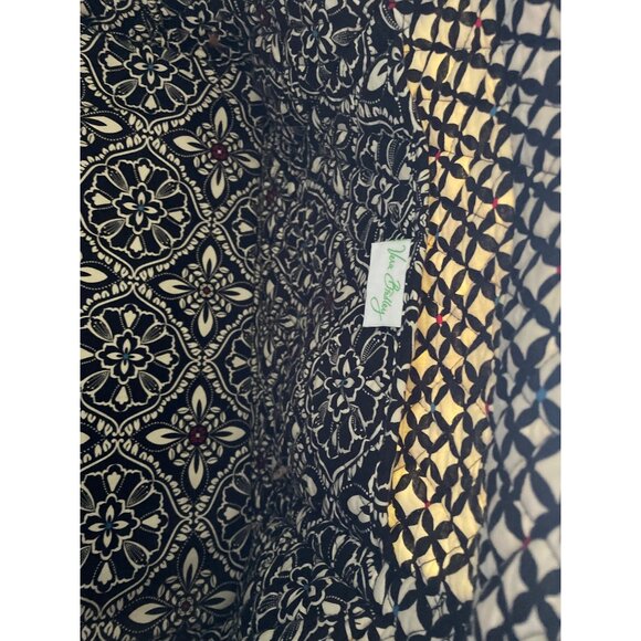 Vera Bradley Large Tote Bag With Striped Zipper & Black Floral Pattern - Picture 8 of 13